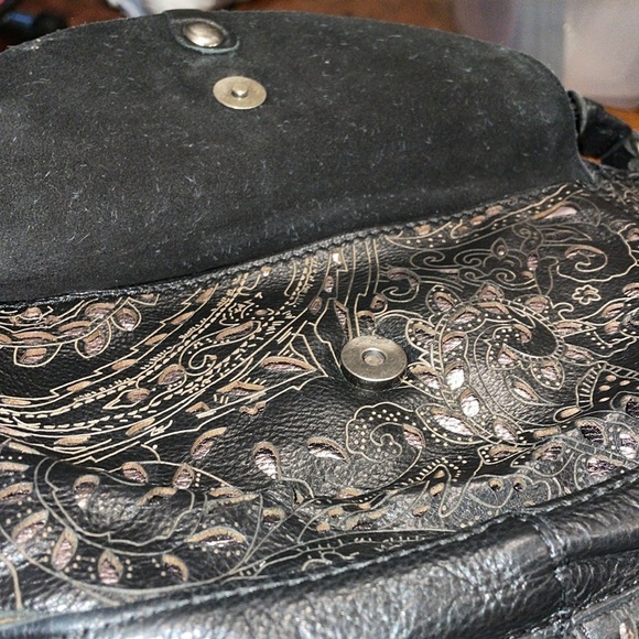 Patricia Nash embossed black leather bag cut outs reveal silver underneath. B5 - Picture 13 of 13